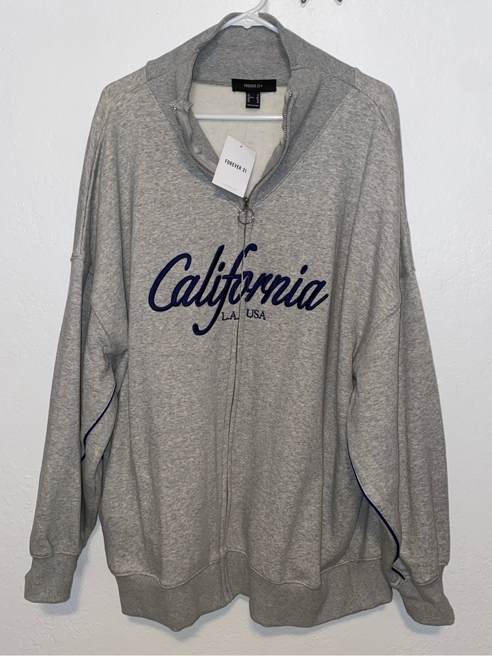 Forever 21 Plus Size Gray California Zip-Up Oversized Sweater NWT Size 3X